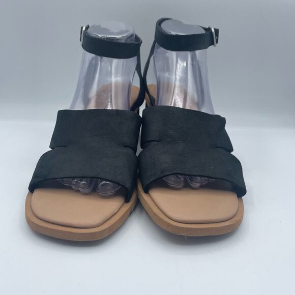 Lucky Brand Pemal Black Leather Sandals Heels Straps Buckle Womens 9 - Picture 3 of 8